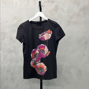 Black T-Shirt with Floral Design
